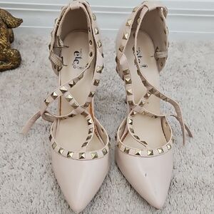 Elegant Beige Studded Women's Heels